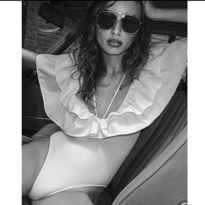 Zara White Ruffled Bodysuit